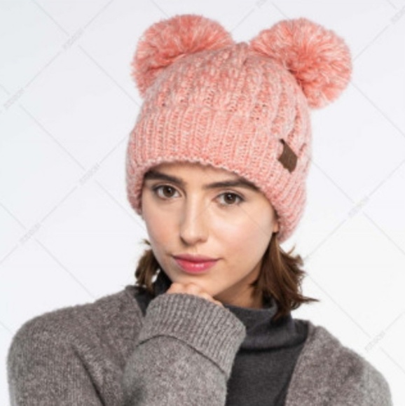 C.C. Beanie Double Pom Pom Beanie  Peach - Picture 2 of 2